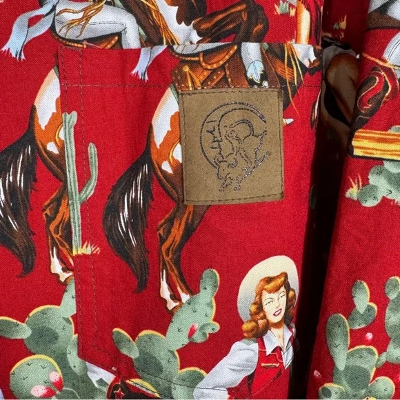 Original Cowboy Women’s Western Cotton Nightshirt XL Red Rockabilly Retro - Picture 3 of 10
